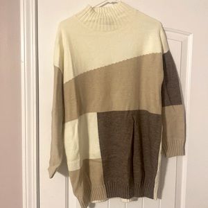 NEW- Mock Neck Long Block Fall Sweater